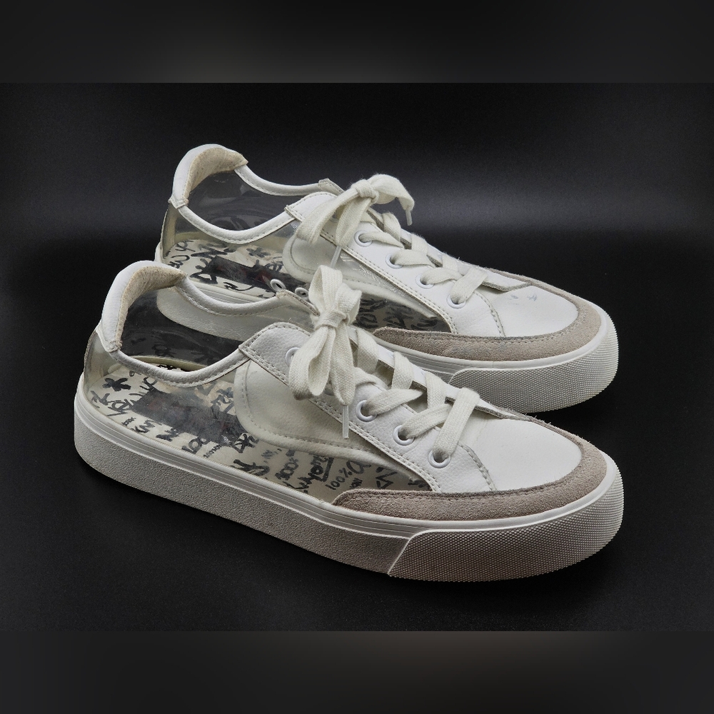 DKNY Clear Ressi Lace-Up Platform Sneakers White Leather Shoe Women's 9M EUR 40B